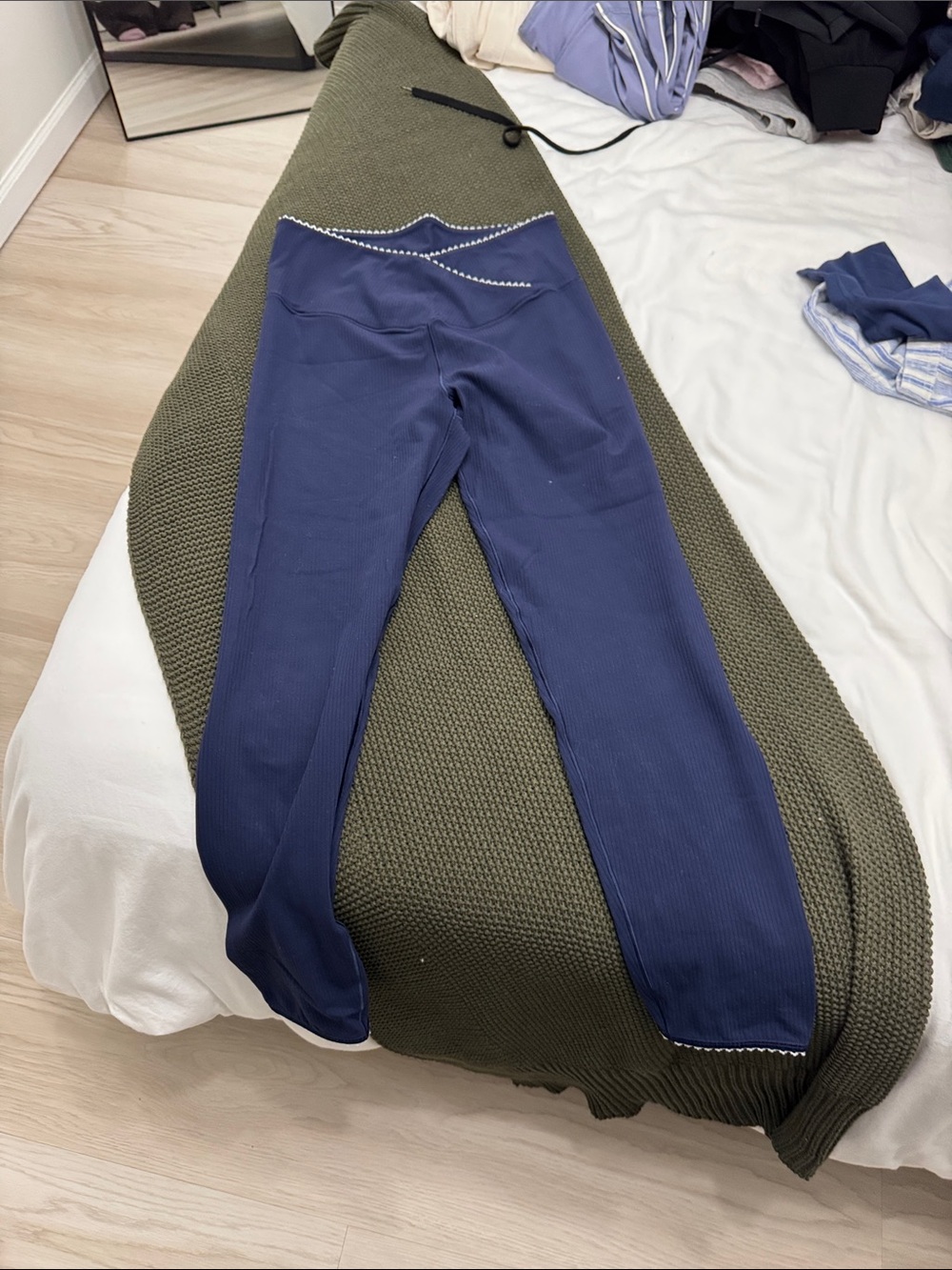 aerie Navy Ribbed Leggings with Contrast Trim